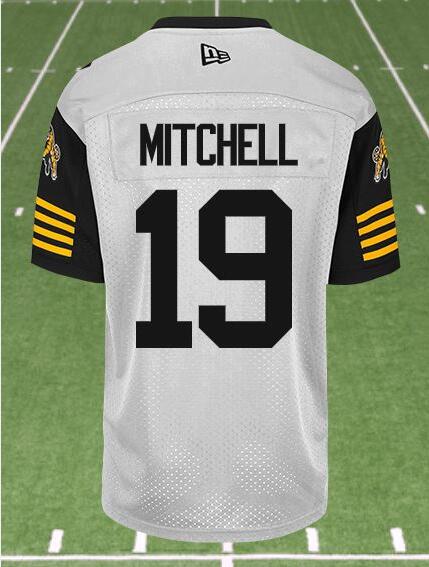 CFL Hamilton tiger cats #19 MITCHELL Crested Away White Jersey CFL Hamilton tiger cats #19 MITCHELL Crested Away White Jersey