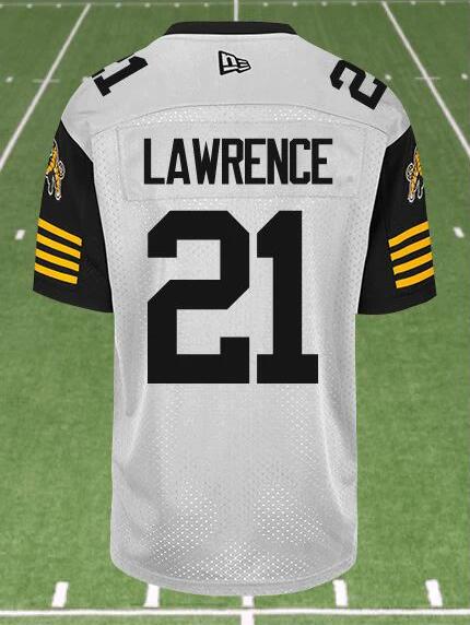 CFL Hamilton tiger cats #21 LAWRENCE Crested Away White Jersey CFL Hamilton tiger cats #21 LAWRENCE Crested Away White Jersey