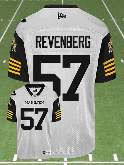 CFL Hamilton tiger cats #57 REVENBERG Crested Away White Jersey CFL Hamilton tiger cats #57 REVENBERG Crested Away White Jersey