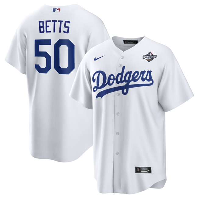 Los Angeles Dodgers #50 Mookie Betts White 2025 World Series Home Cool Base Stitched Baseball Jersey Los Angeles Dodgers #50 Mookie Betts White 2025 World Series Home Cool Base Stitched Baseball Jersey