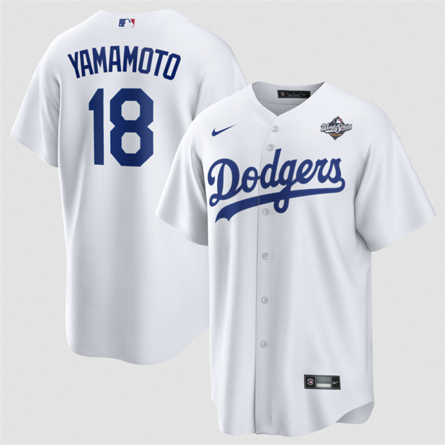 Los Angeles Dodgers #18 Yoshinobu Yamamoto White 2025 World Series Home Cool Base Stitched Baseball Jersey Los Angeles Dodgers #18 Yoshinobu Yamamoto White 2025 World Series Home Cool Base Stitched Baseball Jersey