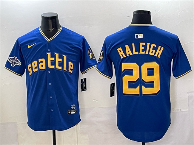 Seattle Mariners #29 Cal Raleigh Royal With 2025 AL West Division Champions Patch City Connect Limited Stitched Baseball Jersey Seattle Mariners #29 Cal Raleigh Royal With 2025 AL West Division Champions Patch City Connect Limited Stitched Baseball Jersey