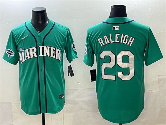 Seattle Mariners #29 Cal Raleigh Aqua With 2025 AL West Division Champions Patch Limited Stitched jersey Seattle Mariners #29 Cal Raleigh Aqua With 2025 AL West Division Champions Patch Limited Stitched jersey