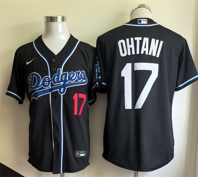 Los Angeles Dodgers #17 Shohei Ohtani Black Cool Base Stitched Baseball Jersey Los Angeles Dodgers #17 Shohei Ohtani Black Cool Base Stitched Baseball Jersey
