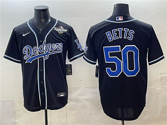 Los Angeles Dodgers #50 Mookie Betts Black Fashion 2025 World Series Cool Base Stitched Baseball Jersey Los Angeles Dodgers #50 Mookie Betts Black Fashion 2025 World Series Cool Base Stitched Baseball Jersey