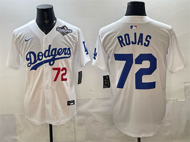 Los Angeles Dodgers #72 Miguel Rojas White 2025 World Series Patch Limited Stitched Baseball Jersey Los Angeles Dodgers #72 Miguel Rojas White 2025 World Series Patch Limited Stitched Baseball Jersey