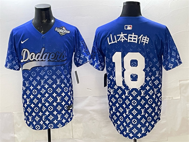 Los Angeles Dodgers #18 ??????? Blue 2025 World Series Patch Limited Stitched Baseball Jersey Los Angeles Dodgers #18 ??????? Blue 2025 World Series Patch Limited Stitched Baseball Jersey
