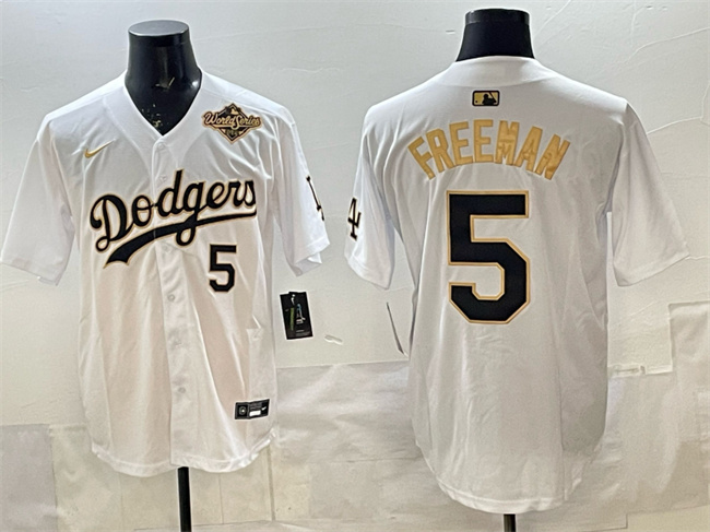 Los Angeles Dodgers #5 Freddie Freeman White Gold 2025 World Series Limited Stitched Baseball Jersey Los Angeles Dodgers #5 Freddie Freeman White Gold 2025 World Series Limited Stitched Baseball Jersey
