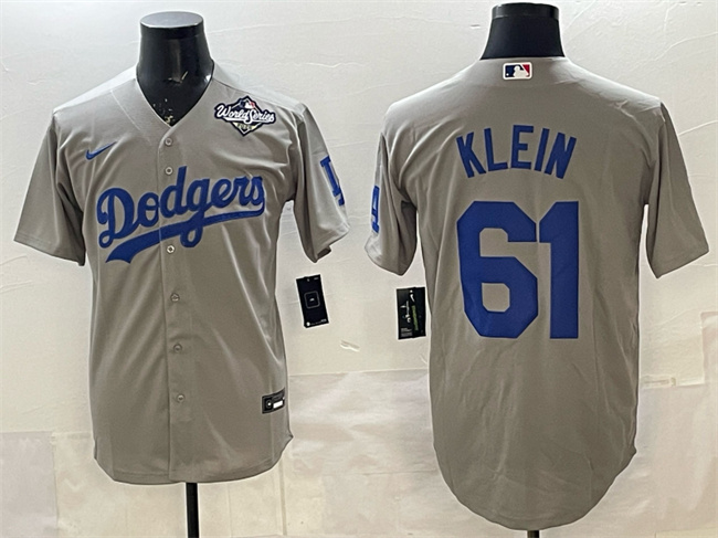 Los Angeles Dodgers #61 Will Klein Grey 2025 World Series Patch Cool Base Stitched Baseball Jersey Los Angeles Dodgers #61 Will Klein Grey 2025 World Series Patch Cool Base Stitched Baseball Jersey
