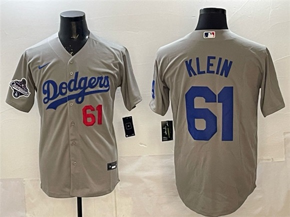 Los Angeles Dodgers #61 Will Klein Gray 2025 World Series Champions Patch Cool Base Limited Stitched Baseball Jersey Los Angeles Dodgers #61 Will Klein Gray 2025 World Series Champions Patch Cool Base Limited Stitched Baseball Jersey