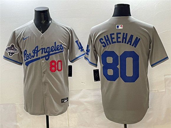 Los Angeles Dodgers #80 Emmet Sheehan Gray 2025 World Series Champions Patch Limited Stitched Baseball Jersey Los Angeles Dodgers #80 Emmet Sheehan Gray 2025 World Series Champions Patch Limited Stitched Baseball Jersey