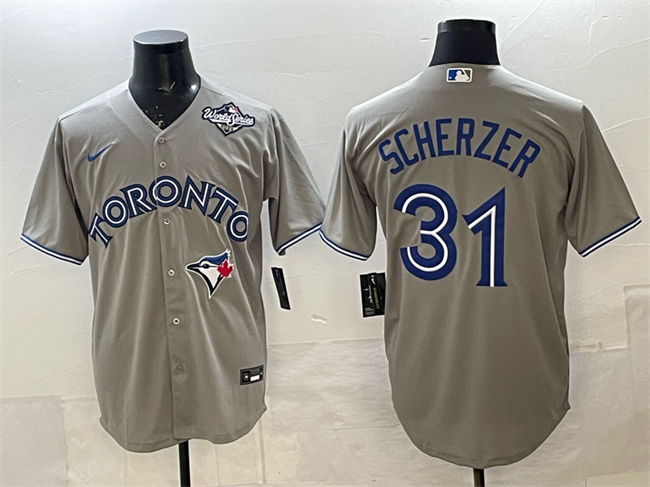 Toronto Blue Jays #31 Max Scherzer Gray 2025 World Series Cool Base Stitched Baseball Jersey Toronto Blue Jays #31 Max Scherzer Gray 2025 World Series Cool Base Stitched Baseball Jersey