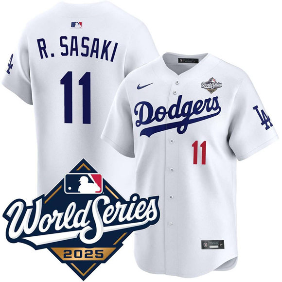 Los Angeles Dodgers #11 Roki Sasaki White 2025 World Series Limited Stitched Baseball Jersey Los Angeles Dodgers #11 Roki Sasaki White 2025 World Series Limited Stitched Baseball Jersey