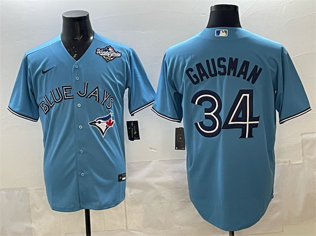 Toronto Blue Jays #34 Kevin Gausman Blue 2025 World Series Cool Base Stitched Baseball Jersey Toronto Blue Jays #34 Kevin Gausman Blue 2025 World Series Cool Base Stitched Baseball Jersey