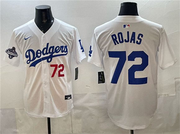 Los Angeles Dodgers #72 Miguel Rojas White 2025 World Series Champions Patch Limited Stitched Baseball Jersey Los Angeles Dodgers #72 Miguel Rojas White 2025 World Series Champions Patch Limited Stitched Baseball Jersey