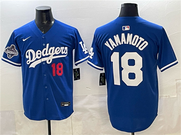 Los Angeles Dodgers #18 Yoshinobu Yamamoto Royal 2025 World Series Champions Patch Limited Stitched Baseball Jersey Los Angeles Dodgers #18 Yoshinobu Yamamoto Royal 2025 World Series Champions Patch Limited Stitched Baseball Jersey