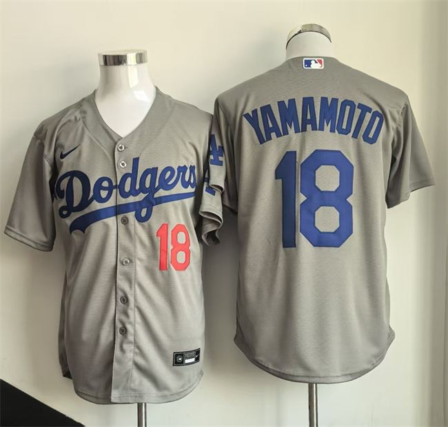Los Angeles Dodgers #18 Yoshinobu Yamamoto Gray Cool Base Stitched Baseball Jersey Los Angeles Dodgers #18 Yoshinobu Yamamoto Gray Cool Base Stitched Baseball Jersey