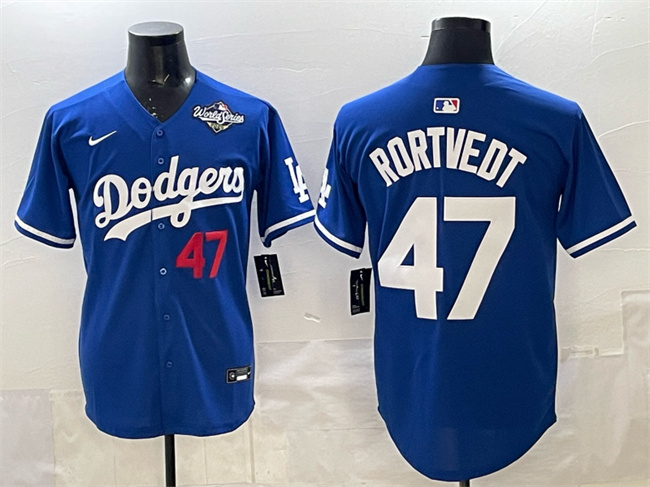 Los Angeles Dodgers #47 Ben Rortvedt Royal 2025 World Series Patch Limited Stitched Baseball Jersey Los Angeles Dodgers #47 Ben Rortvedt Royal 2025 World Series Patch Limited Stitched Baseball Jersey