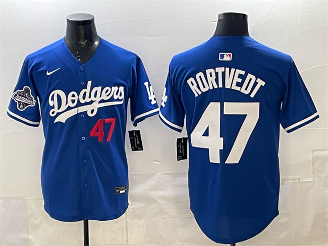 Los Angeles Dodgers #47 Ben Rortvedt Royal 2025 World Series Champions Patch Limited Stitched Baseball Jersey Los Angeles Dodgers #47 Ben Rortvedt Royal 2025 World Series Champions Patch Limited Stitched Baseball Jersey