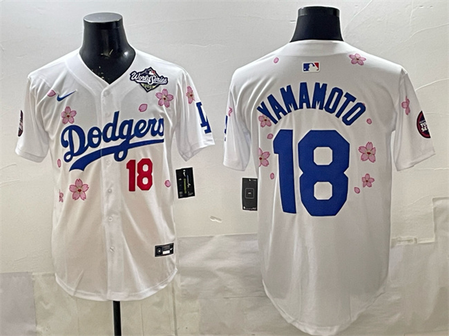 Los Angeles Dodgers #18 Yoshinobu Yamamoto White 2025 World Series Patch Tokyo Series Limited Stitched Baseball Jersey Los Angeles Dodgers #18 Yoshinobu Yamamoto White 2025 World Series Patch Tokyo Series Limited Stitched Baseball Jersey