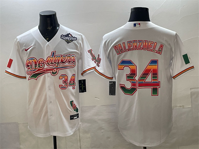 Los Angeles Dodgers #34 Fernando Valenzuela White Mexico California Patch 2025 World Series Patch Stitched Baseball Jersey Los Angeles Dodgers #34 Fernando Valenzuela White Mexico California Patch 2025 World Series Patch Stitched Baseball Jersey