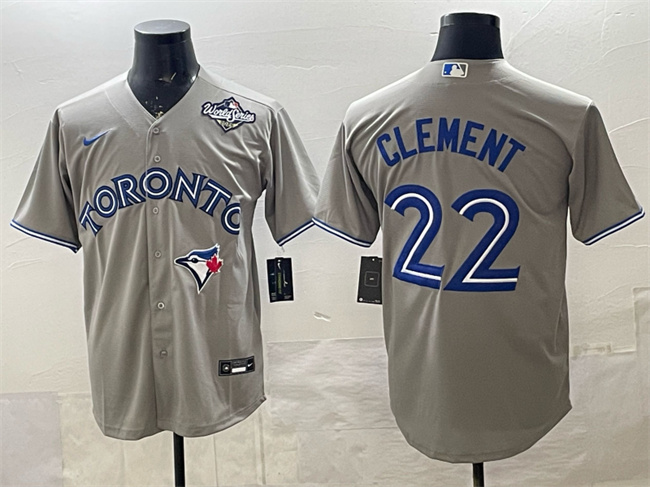 Toronto Blue Jays #22 Ernie Clement Grey 2025 World Series Cool Base Stitched Baseball Jersey Toronto Blue Jays #22 Ernie Clement Grey 2025 World Series Cool Base Stitched Baseball Jersey
