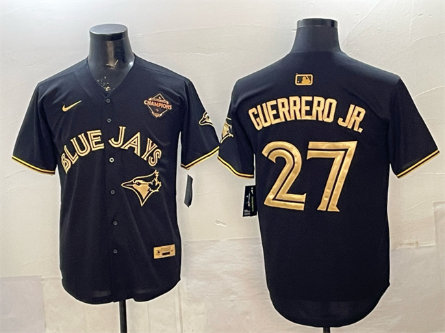 Toronto Blue Jays #27 Vladimir Guerrero Jr. Black Gold 2025 American League Champions Limited Stitched Baseball Jersey Toronto Blue Jays #27 Vladimir Guerrero Jr. Black Gold 2025 American League Champions Limited Stitched Baseball Jersey