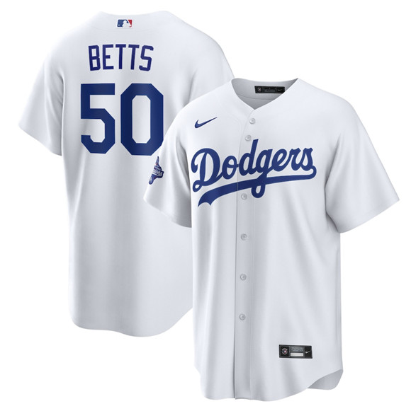 Los Angeles Dodgers #50 Mookie Betts White 2025 World Series Champions Stitched Baseball Jersey Los Angeles Dodgers #50 Mookie Betts White 2025 World Series Champions Stitched Baseball Jersey