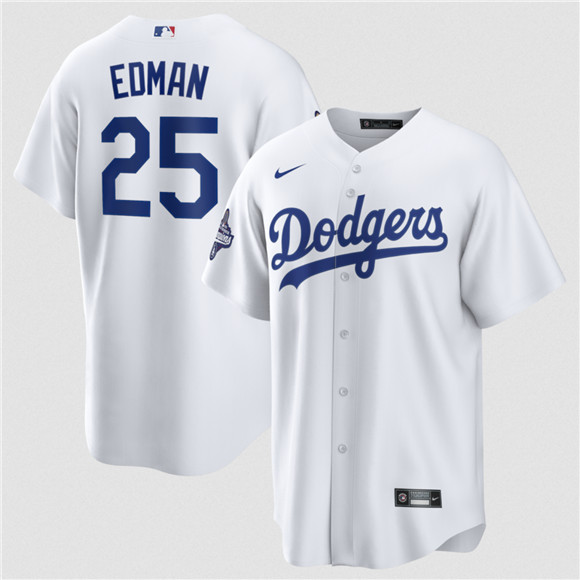 Los Angeles Dodgers #25 Tommy Edman White 2025 World Series Champions Stitched Baseball Jersey Los Angeles Dodgers #25 Tommy Edman White 2025 World Series Champions Stitched Baseball Jersey