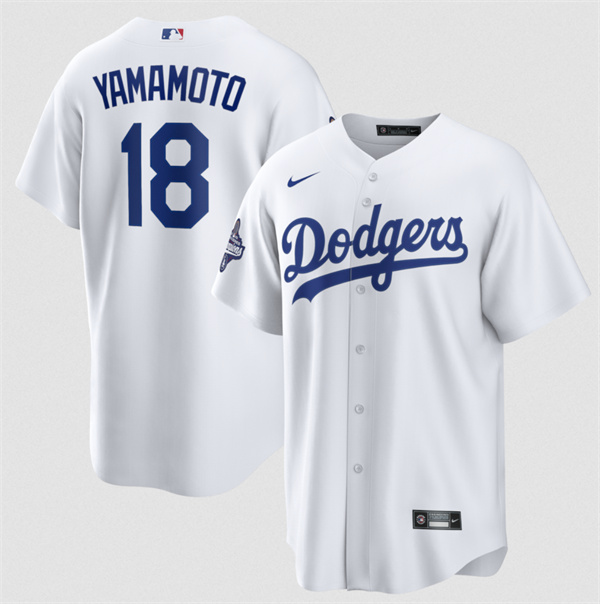 Los Angeles Dodgers #18 Yoshinobu Yamamoto White 2025 World Series Champions Stitched Baseball Jersey Los Angeles Dodgers #18 Yoshinobu Yamamoto White 2025 World Series Champions Stitched Baseball Jersey