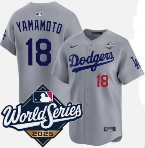 Los Angeles Dodgers #18 Yoshinobu Yamamoto Gray 2025 World Series Limited Stitched Baseball Jersey Los Angeles Dodgers #18 Yoshinobu Yamamoto Gray 2025 World Series Limited Stitched Baseball Jersey