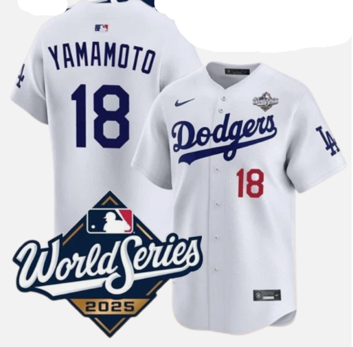 Los Angeles Dodgers #18 Yoshinobu Yamamoto White 2025 World Series Home Limited Stitched Baseball Jersey Los Angeles Dodgers #18 Yoshinobu Yamamoto White 2025 World Series Home Limited Stitched Baseball Jersey