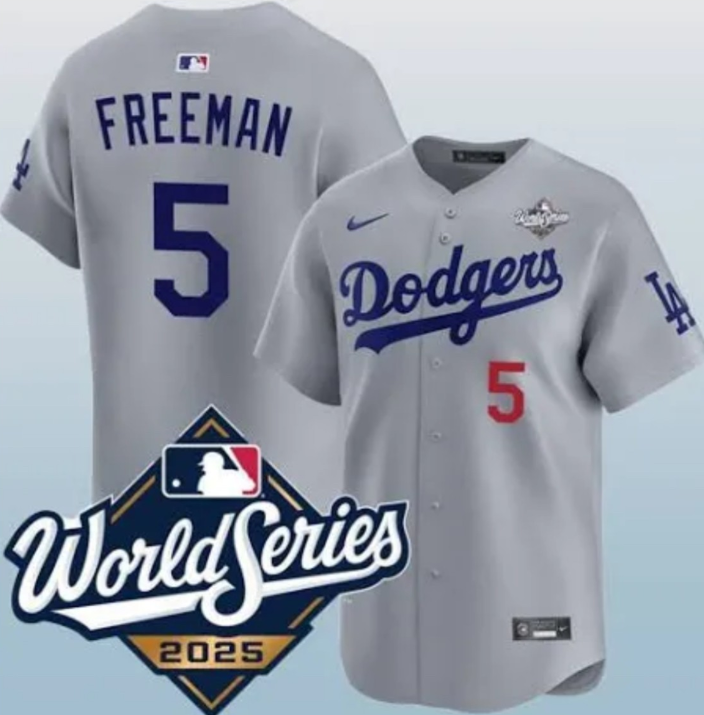Los Angeles Dodgers #5 Freddie Freeman Gray 2025 World Series Limited Stitched Baseball Jersey Los Angeles Dodgers #5 Freddie Freeman Gray 2025 World Series Limited Stitched Baseball Jersey