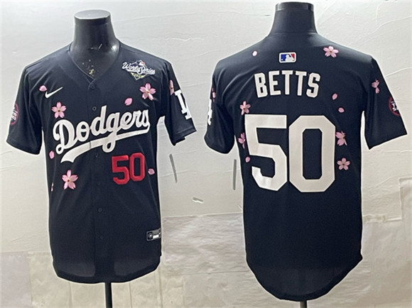 Los Angeles Dodgers #50 Mookie Betts Black 2025 World Series Patch Tokyo Series Limited Stitched Baseball Jersey Los Angeles Dodgers #50 Mookie Betts Black 2025 World Series Patch Tokyo Series Limited Stitched Baseball Jersey