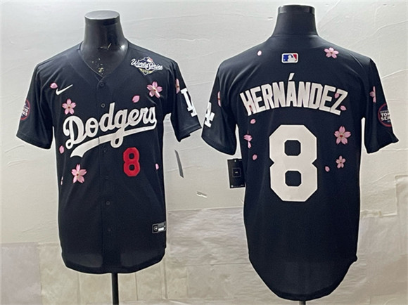 Los Angeles Dodgers #8 Enrique Hern??ndez Black 2025 World Series Patch Tokyo Series Limited Stitched Baseball Jersey Los Angeles Dodgers #8 Enrique Hern??ndez Black 2025 World Series Patch Tokyo Series Limited Stitched Baseball Jersey