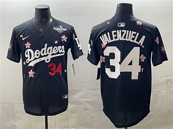 Los Angeles Dodgers #34 Fernando Valenzuela Black 2025 World Series Patch Tokyo Series Limited Stitched Baseball Jersey Los Angeles Dodgers #34 Fernando Valenzuela Black 2025 World Series Patch Tokyo Series Limited Stitched Baseball Jersey