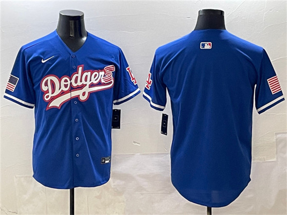 Los Angeles Dodgers Blank Royal With American Flag Patch Limited Stitched Baseball Jersey