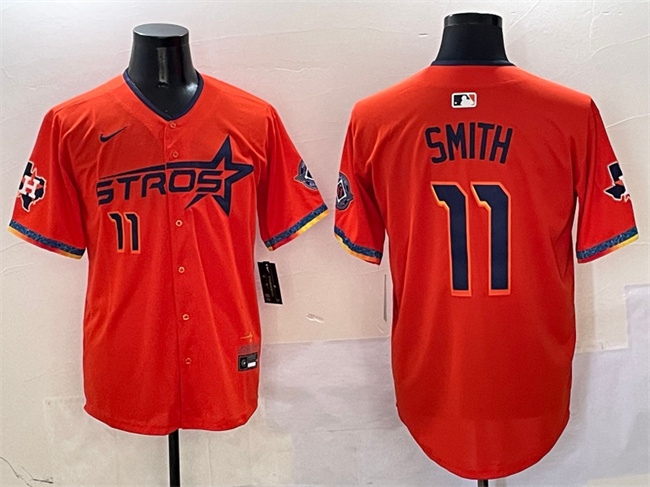 Houston Astros #11 Cam Smith Orange 2025 City Connect With Texas Patch Limited Stitched Baseball Jersey