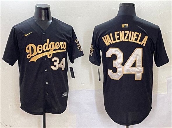 Los Angeles Dodgers #34 Fernando Valenzuela Black Gold Limited Stitched Baseball Jersey