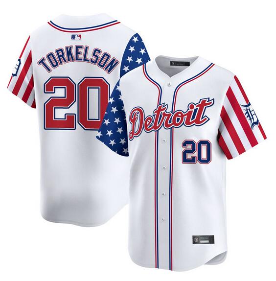 Detroit Tigers #20 Spencer Torkelson White 2025 Independence Day Vapor Premier Limited Stitched Baseball Jersey Detroit Tigers #20 Spencer Torkelson White 2025 Independence Day Vapor Premier Limited Stitched Baseball Jersey