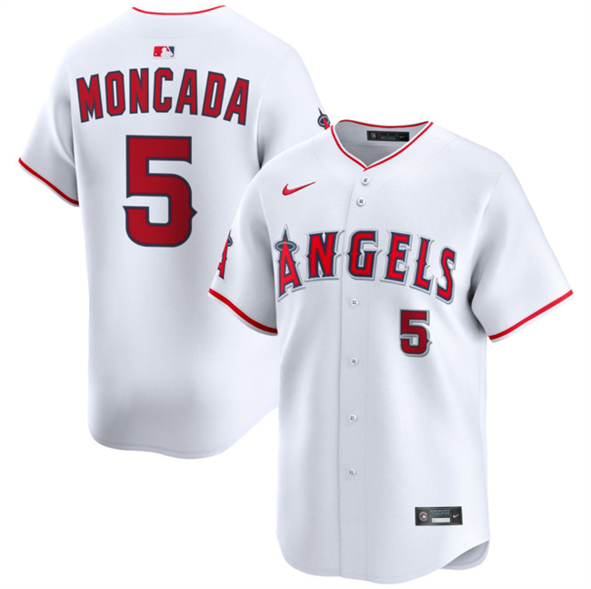 Los Angeles Angels #5 Yoan Moncada White Home Limited Stitched Baseball Jersey Los Angeles Angels #5 Yoan Moncada White Home Limited Stitched Baseball Jersey
