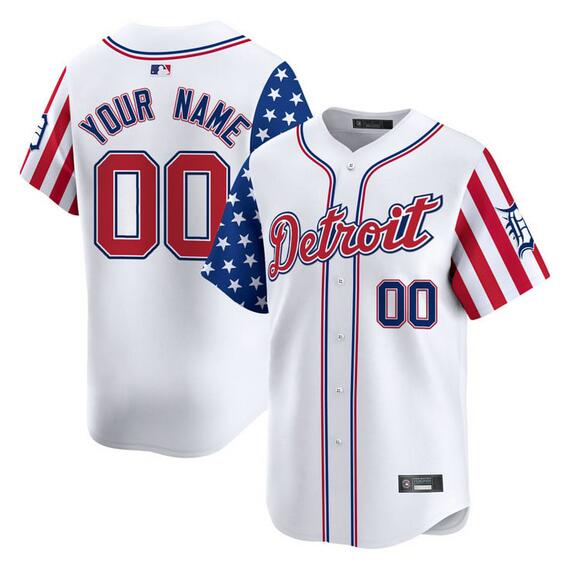 Detroit Tigers ACTIVE PLAYER Custom White 2025 Independence Day Vapor Premier Limited Stitched Baseball Jersey Detroit Tigers ACTIVE PLAYER Custom White 2025 Independence Day Vapor Premier Limited Stitched Baseball Jersey