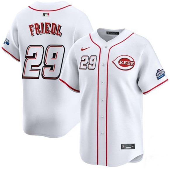 Cincinnati Reds #29 TJ Friedl White 2025 Speedway Classic Home Limited Stitched Baseball Jersey Cincinnati Reds #29 TJ Friedl White 2025 Speedway Classic Home Limited Stitched Baseball Jersey