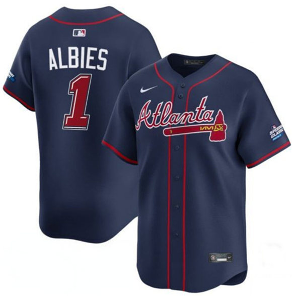 Atlanta Braves #1 Ozzie Albies Navy 2025 Speedway Classic Alternate Limited Stitched Baseball Jersey Atlanta Braves #1 Ozzie Albies Navy 2025 Speedway Classic Alternate Limited Stitched Baseball Jersey