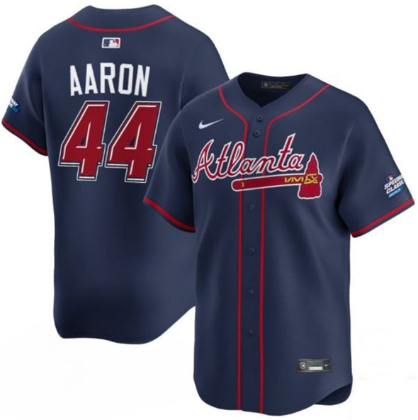 Atlanta Braves #44 Hank Aaron Navy 2025 Speedway Classic Alternate Limited Stitched Baseball Jersey Atlanta Braves #44 Hank Aaron Navy 2025 Speedway Classic Alternate Limited Stitched Baseball Jersey