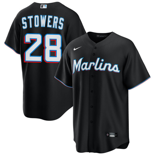 Miami Marlins #28 Kyle Stowers Black Cool Base Stitched Baseball Jersey Miami Marlins #28 Kyle Stowers Black Cool Base Stitched Baseball Jersey