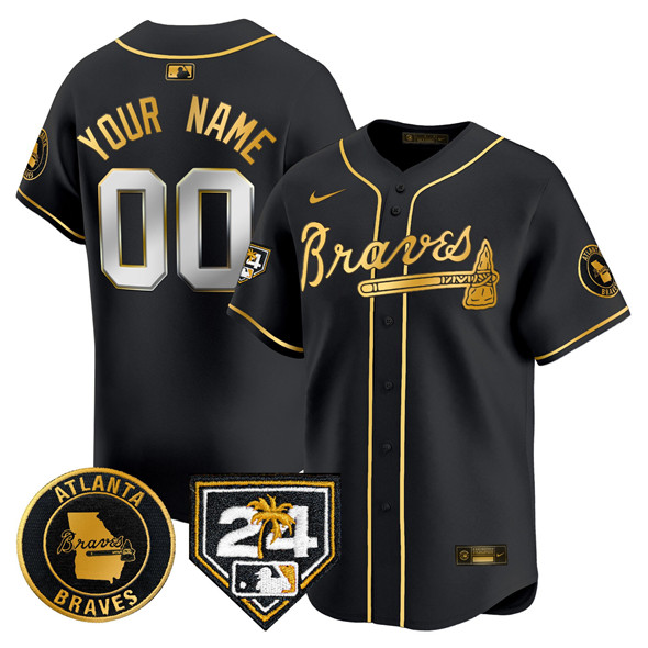 Atlanta Braves Customized Black Gold 2024 Spring Training Patch Limited Stitched Baseball Jersey Atlanta Braves Customized Black Gold 2024 Spring Training Patch Limited Stitched Baseball Jersey