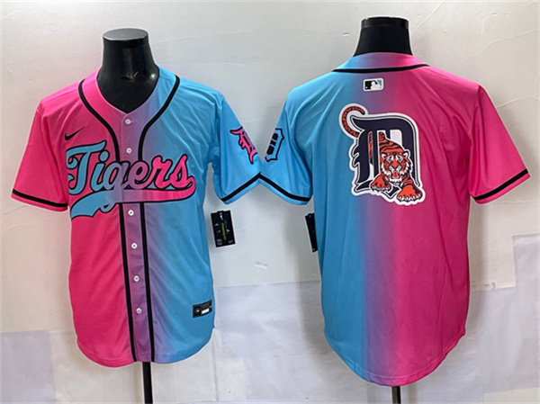 Detroit Tigers Team Big Logo Pink Blue Limited Stitched Baseball Jersey Detroit Tigers Team Big Logo Pink Blue Limited Stitched Baseball Jersey