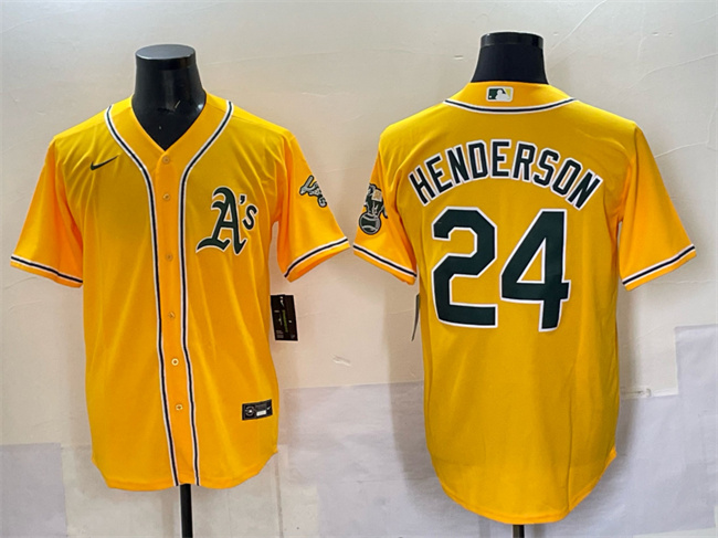 Oakland Athletics #24 Rickey Henderson Yellow With Patch Stitched Baseball Jersey Oakland Athletics #24 Rickey Henderson Yellow With Patch Stitched Baseball Jersey
