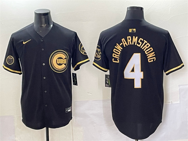 Chicago Cubs #4 Pete Crow-Armstrong Black Gold 'Ryne Sandberg Tribute' Vapor Limited V2 Stitched Baseball Jersey Chicago Cubs #4 Pete Crow-Armstrong Black Gold 'Ryne Sandberg Tribute' Vapor Limited V2 Stitched Baseball Jersey
